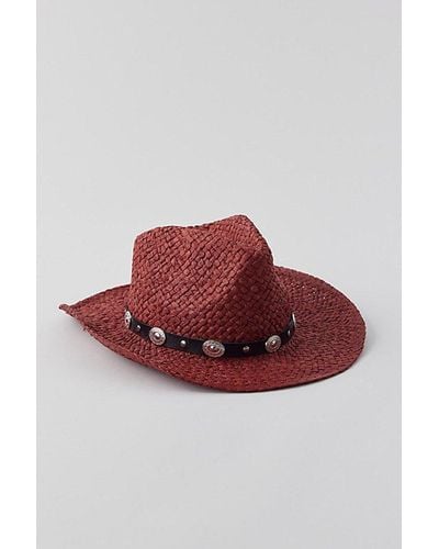 Urban Outfitters Sawyer Straw Cowboy Hat - Red