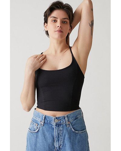 Urban Outfitters Uo Cabana Cropped Ribbed Cami - Black
