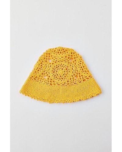 Urban Outfitters Lia Hand-Crochet Bucket Hat - Yellow