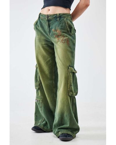 BDG Dragon Embroidered Green Tint Low-rise Cargo Jeans