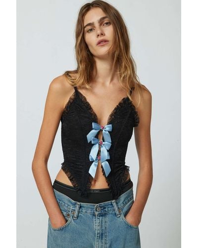 Out From Under Belle Lace & Bows Corset In Black,at Urban Outfitters