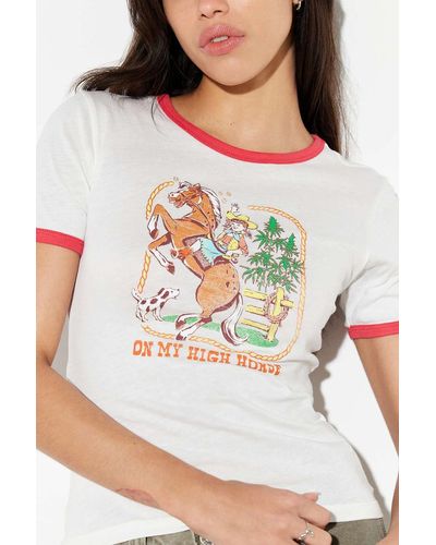 Urban Outfitters Uo On My High Horse Ringer T-shirt - Natural