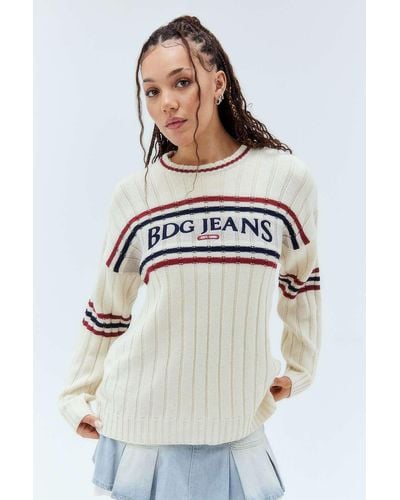 BDG Striped Knit Boyfriend Jumper Top - White