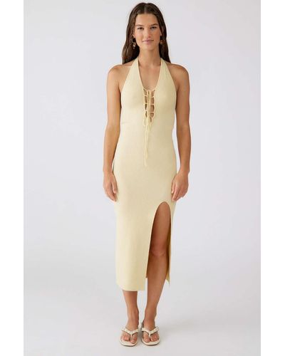 Urban Outfitters Uo Nocturnal Knit Lace-up Midi Dress - Yellow