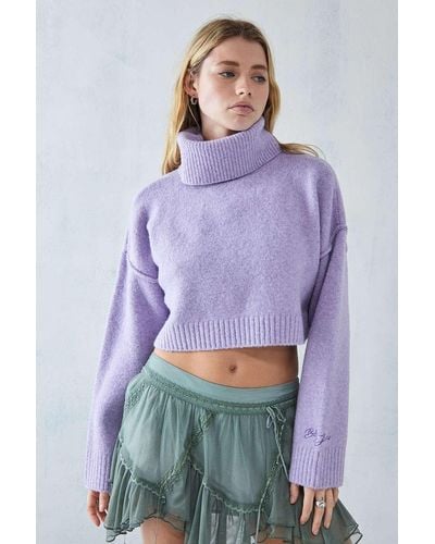 Urban Outfitters Uo East West Cropped Roll Neck Jumper - Purple