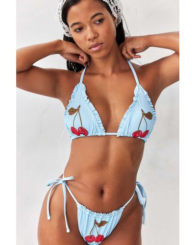 Out From Under Vivien Cherry Ruffle Triangle Bikini Top - Blue