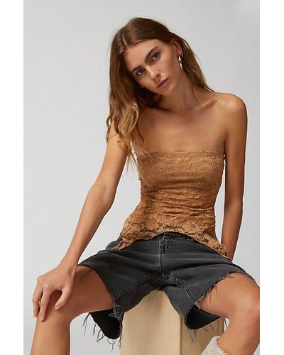 Urban Renewal Remnants Witchy Lace Asymmetric Tube Top - Brown
