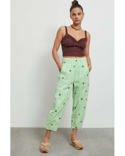 BDG Zaria Embroidered Corduroy Pull On Pant - Green