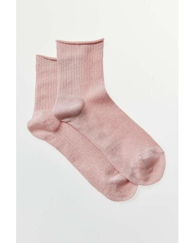 Urban Outfitters Glitter Ribbed Roll-top Sock - Pink