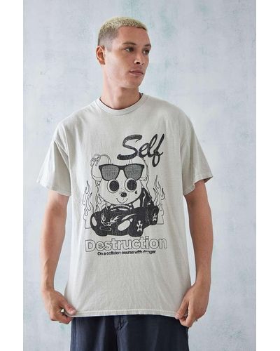 Urban Outfitters Uo Ecru Self Destruct T-shirt Top - Grey