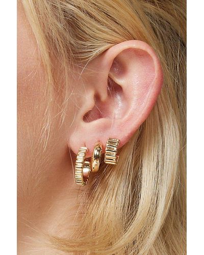 Urban Outfitters Textured Mini Hoop Earring Set - Brown