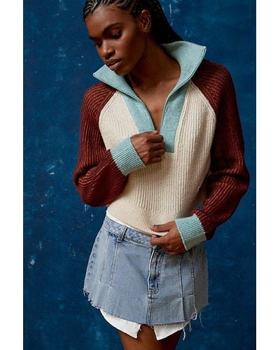 BDG Connor Colorblock Half-Zip Sweater - Blue