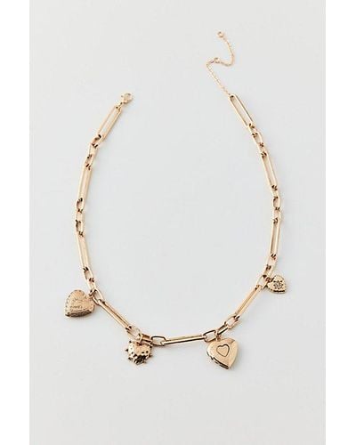 Urban Outfitters Victoria Heart Charm Necklace - Metallic