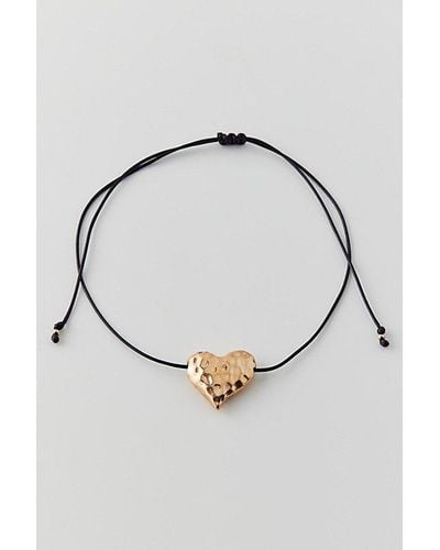 Urban Outfitters Hammered Heart Corded Necklace - Metallic