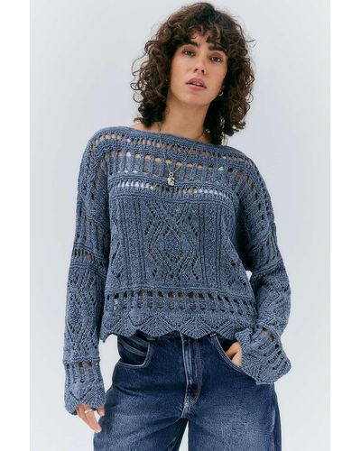 Urban Outfitters Uo - genoppter pullover aus grobstrick - Blau