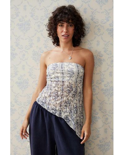 Urban Outfitters Uo Indie Lace Asymmetric Bandeau Top Xs At - Grey