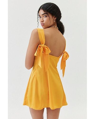 Urban Outfitters Uo Bri Double Bow Satin Mini Dress - Yellow