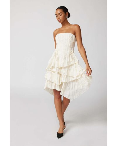 Urban Outfitters Uo Renee Lace-up Tiered Midi Dress In Ivory,at - White