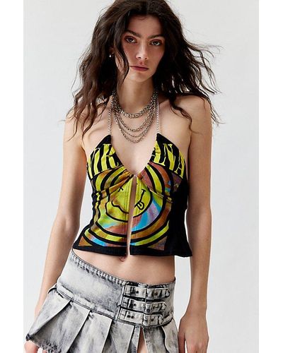 Urban Renewal Remade Music Graphic Chain Halter Top - Green