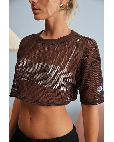 Champion Uo Exclusive Mesh Cropped Tee Top - Brown