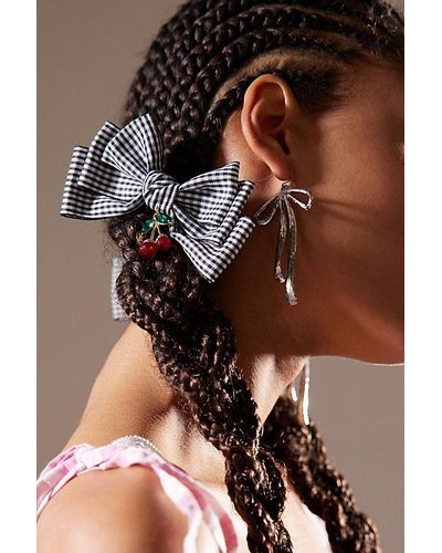 Urban Outfitters Cherry Gingham Hair Bow Barrette Set - Brown