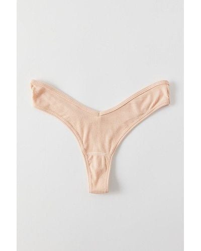 Out From Under Ribbed V Thong - Natural