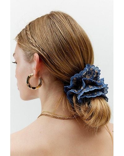 Urban Outfitters Ruffle Floral Crochet Scrunchie - Blue