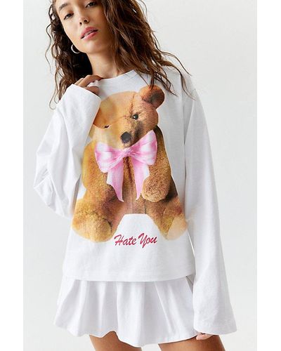 Urban Outfitters Hate You Teddy Long Sleeve Tee - White