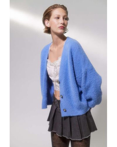 Urban Outfitters Uo Thea Fuzzy Cardigan - Blue