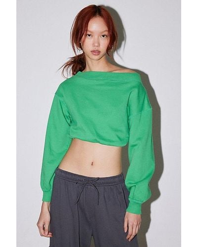 Out From Under Bubble Hem Cropped Sweatshirt - Green