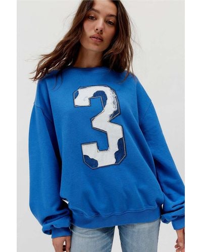 Urban Outfitters Uo Distressed Sporty Crew Neck Sweatshirt - Blue