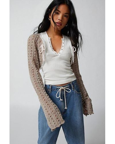 Urban Outfitters Bow Crochet Shrug Cardigan - Natural