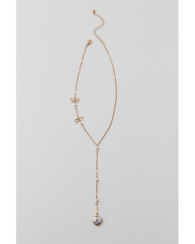 Urban Outfitters Delicate Pearl Lariat Necklace - Blue