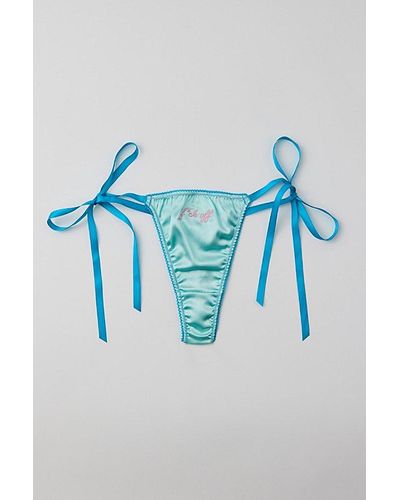 Out From Under Sweet Nothings Satin Bow Thong - Blue