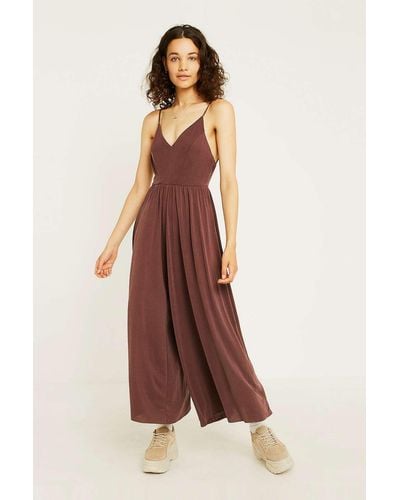 Urban Outfitters Uo Molly Burgundy Cupro Culotte Jumpsuit - Red