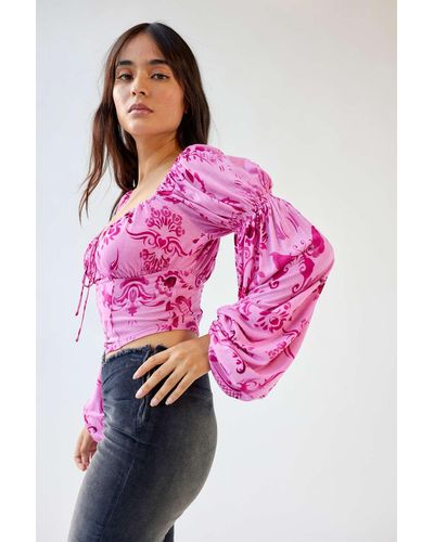 Urban Outfitters Uo Elowen Puff Sleeve Blouse - Pink