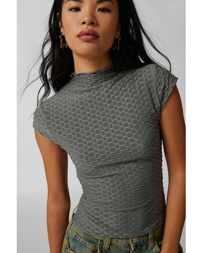 Urban Outfitters Uo Raleigh Tie-back Mock Neck Top - Gray