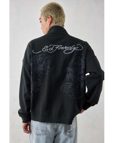 Ed Hardy Uo Exclusive Black Embroidered Dragon Track Top