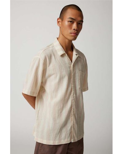 Standard Cloth White Liam Stripe Crinkle Shirt - Natural