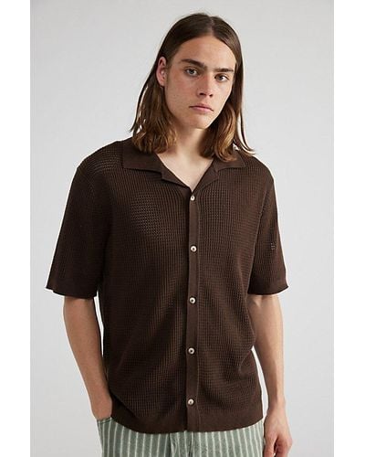 Rolla's Bowler Grid Knit Short Sleeve Shirt Top - Brown