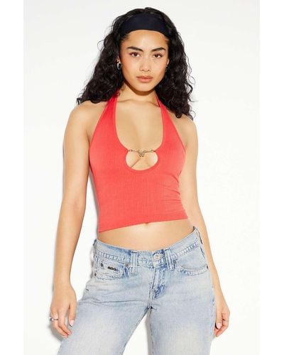 Out From Under Butterfly Icon Halterneck Top - Red