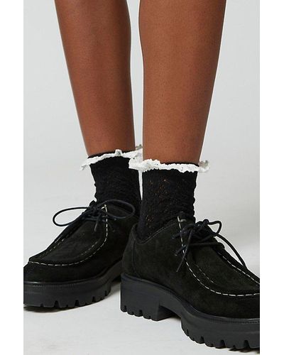 Urban Outfitters Ruffle-Trimmed Pointelle Crew Sock - Black