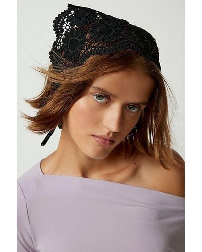 Urban Outfitters Floral Crochet Headscarf - Black