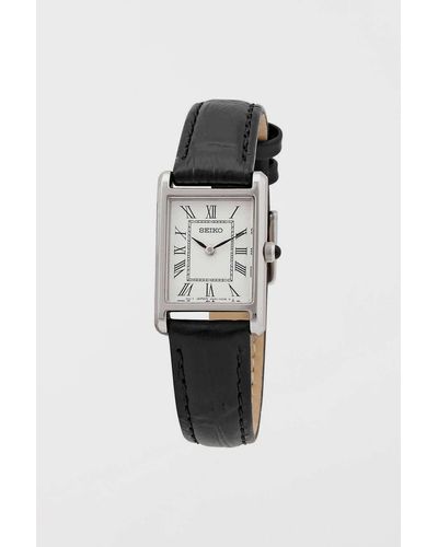 Seiko Quartz White Dial Black Leather Watch Swr053 In Black,at Urban Outfitters