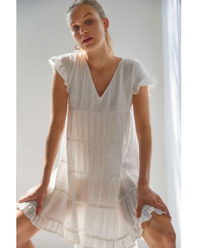 Urban Outfitters Uo Textured Tiered Ruffle Babydoll Dress - White
