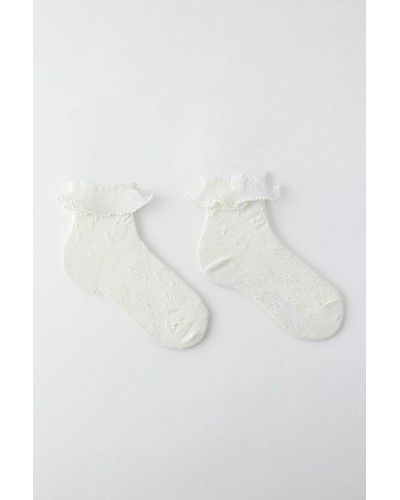 Urban Outfitters Pearl Ruffle Lace Crew Sock - White