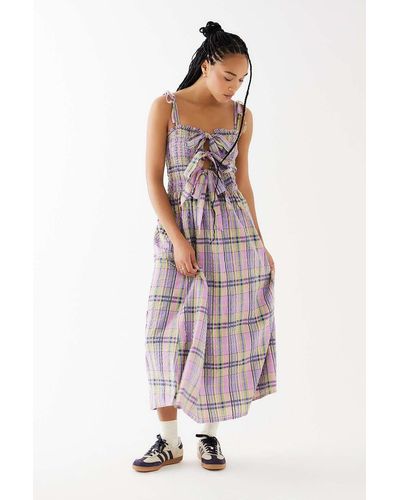 Urban Outfitters Damson Madder Cindy Check Hettie Midi Dress Uk 6 At - Multicolour