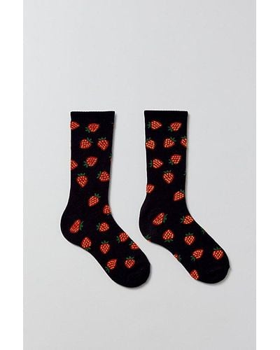 Urban Outfitters Strawberry Allover Print Crew Sock - Black