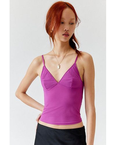 Out From Under Je T'Aime Mesh Cropped Cami - Purple