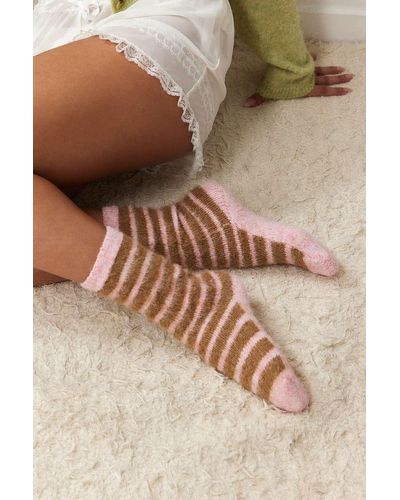 Out From Under Striped Cosy Knit Socks - Brown